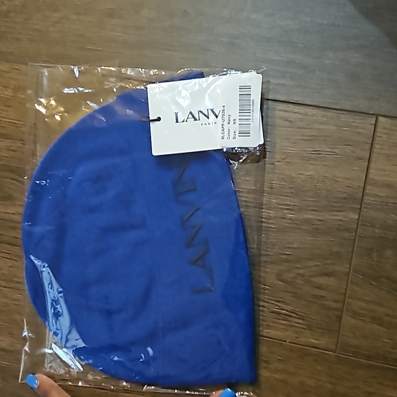 LANVIN LOGO EMBROIDERY WOOL HAT- BLUE - Picture 9 of 11